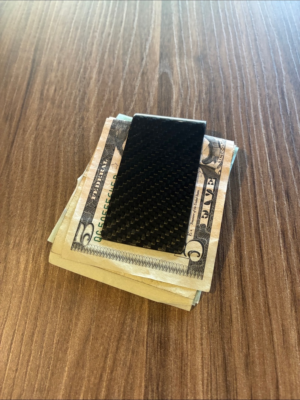 Sleek Masculine Carbon Fiber Money Clip - Black